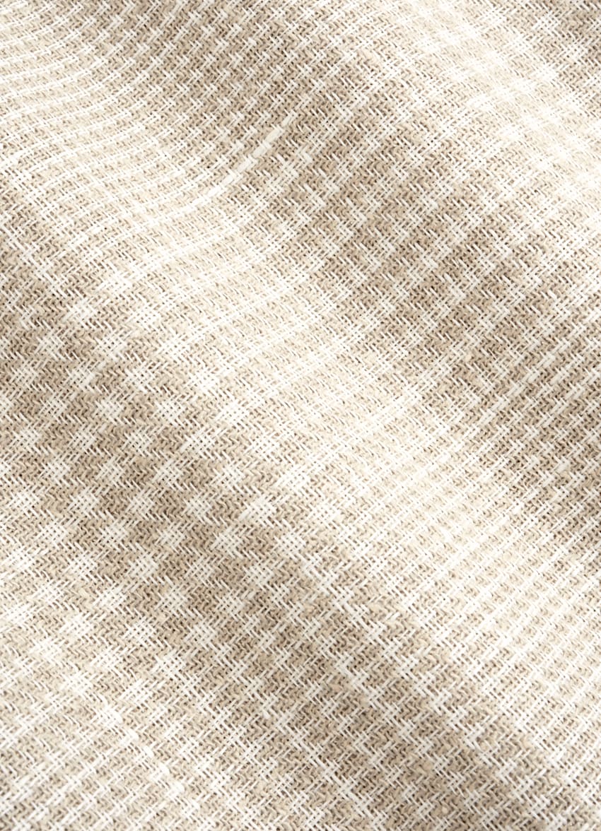 SUITSUPPLY Spring/Summer Linen Cotton Silk Wool by Ferla, Italy Sand Checked Tailored Fit Havana Suit