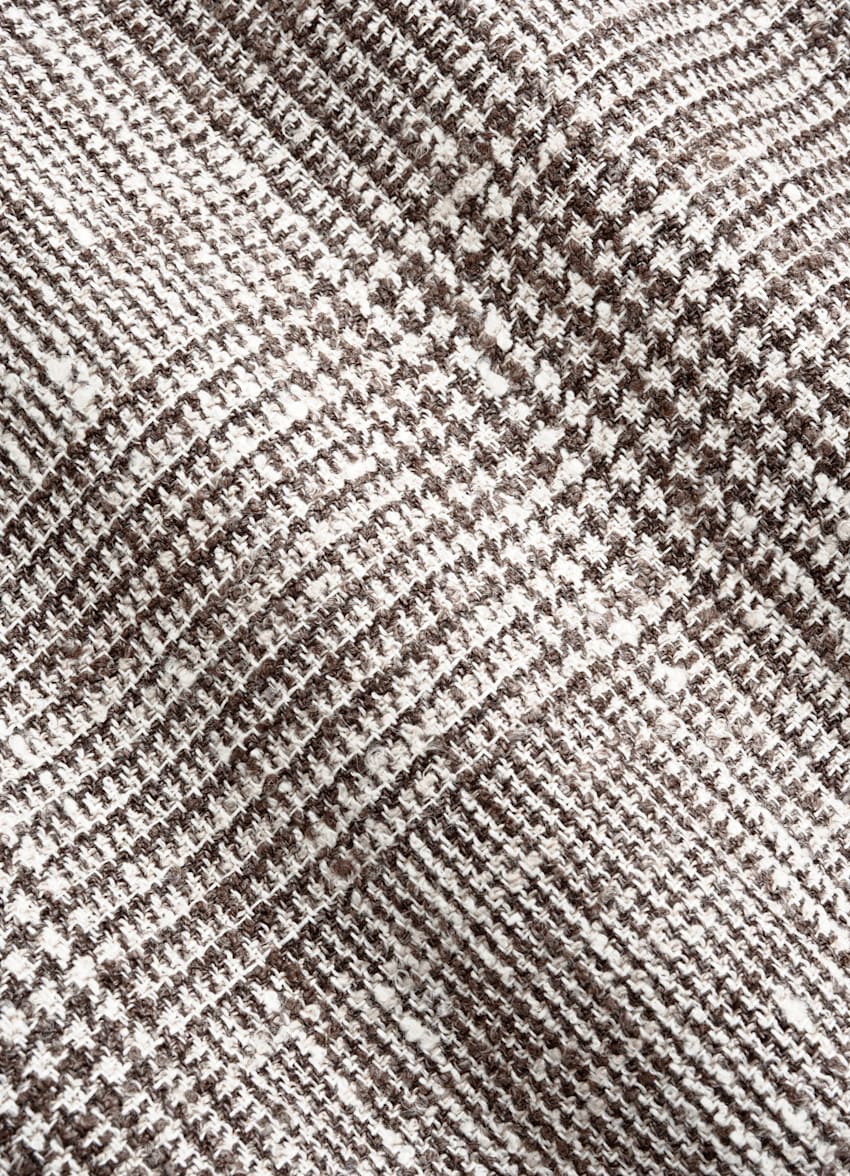 SUITSUPPLY Summer Linen Wool Silk Blend by Ferla, Italy Mid Brown Checked Tailored Fit Havana Suit