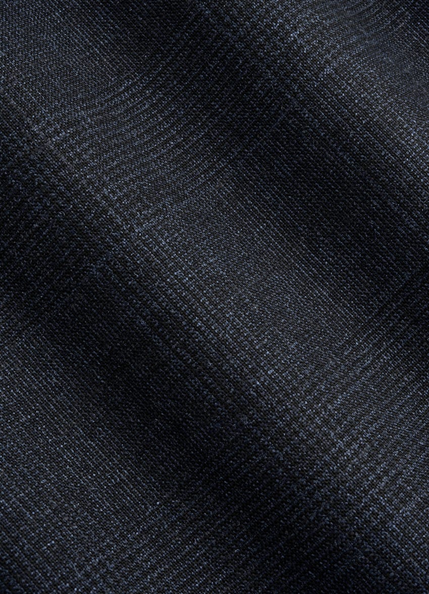 SUITSUPPLY Summer Wool Silk Linen by E.Thomas, Italy Navy Checked Tailored Fit Havana Suit