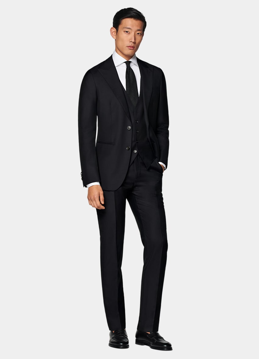 SUITSUPPLY Pure S110's Wool by Vitale Barberis Canonico, Italy Navy Three-Piece Havana Suit