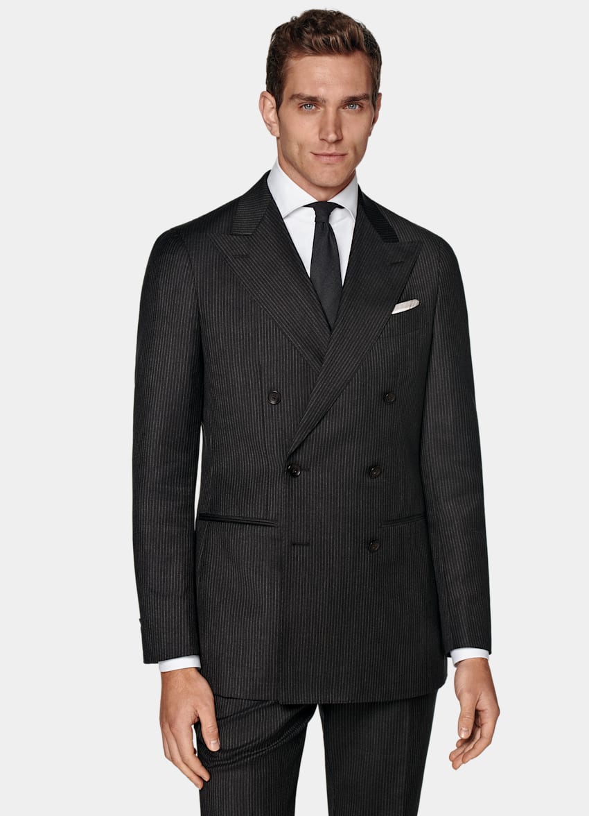SUITSUPPLY Pure S130's Wool by Vitale Barberis Canonico, Italy Dark Grey Striped Havana Suit