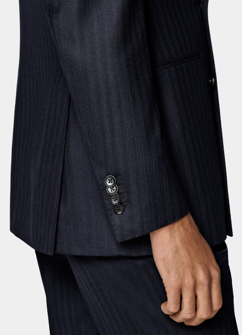 SUITSUPPLY Pure S120's Wool by Delfino, Italy Navy Herringbone Tailored Fit Havana Suit