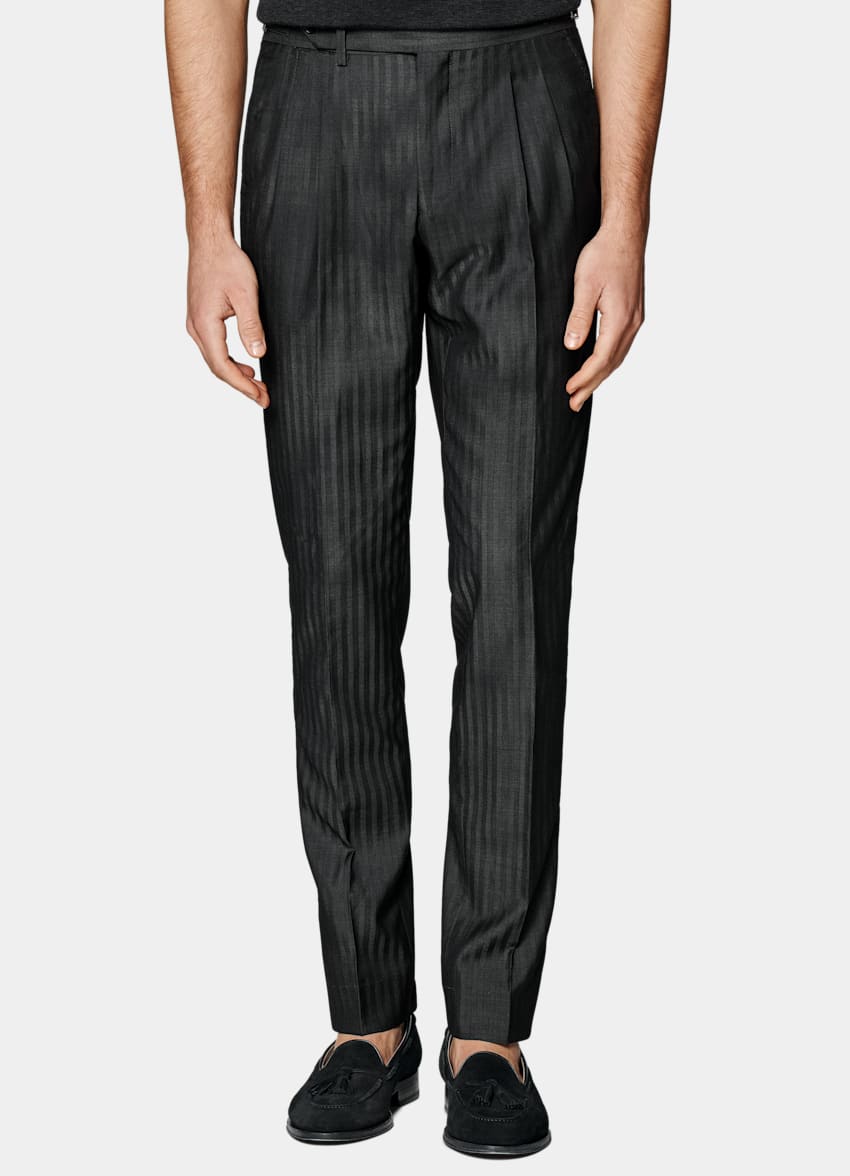 SUITSUPPLY Wool Silk Solaro by Delfino, Italy Dark Grey Herringbone Perennial Tailored Fit Havana Suit