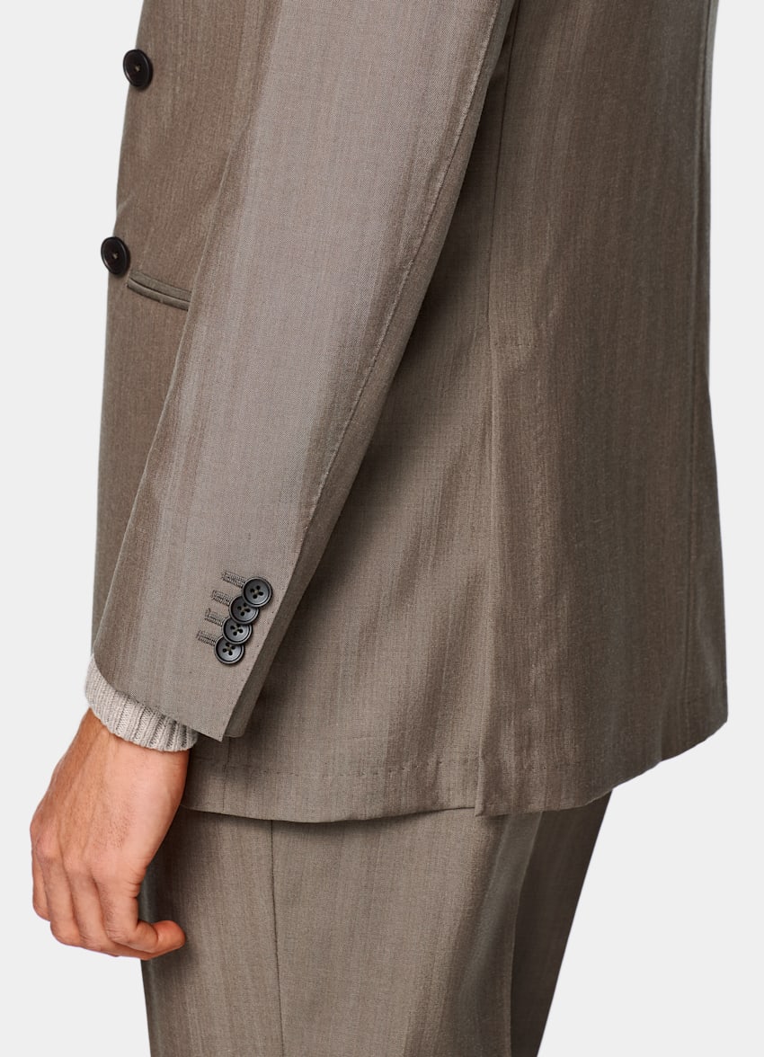 SUITSUPPLY All Season Wool Silk by Rogna, Italy Taupe Herringbone Perennial Tailored Fit Havana Suit