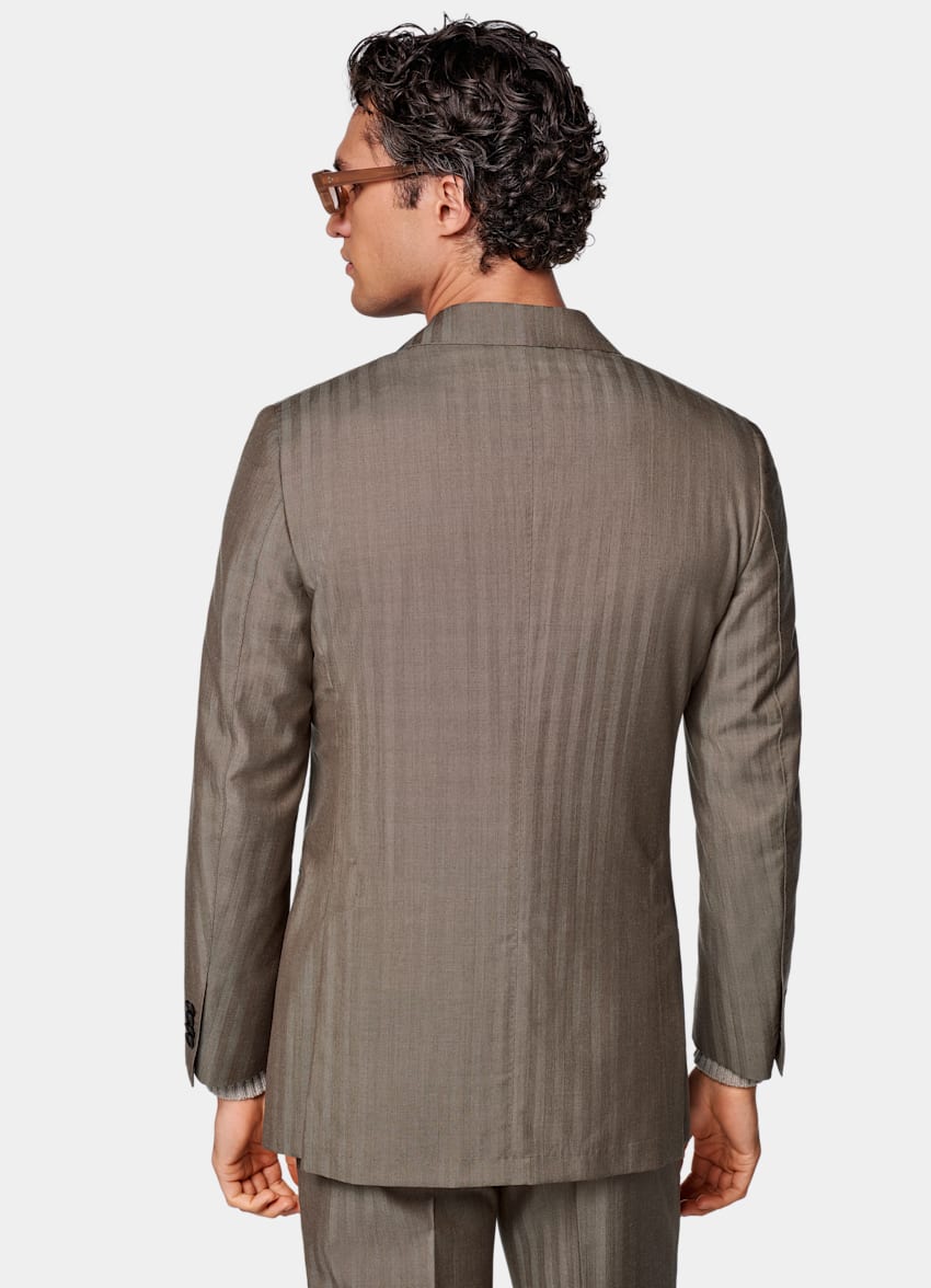 SUITSUPPLY All Season Wool Silk by Rogna, Italy Taupe Herringbone Perennial Tailored Fit Havana Suit