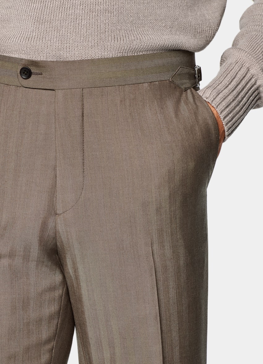 SUITSUPPLY All Season Wool Silk by Rogna, Italy Taupe Herringbone Perennial Tailored Fit Havana Suit