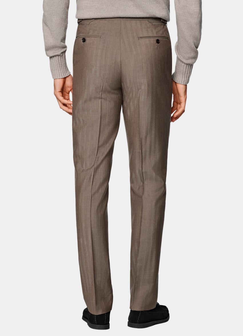 SUITSUPPLY All Season Wool Silk by Rogna, Italy Taupe Herringbone Perennial Tailored Fit Havana Suit