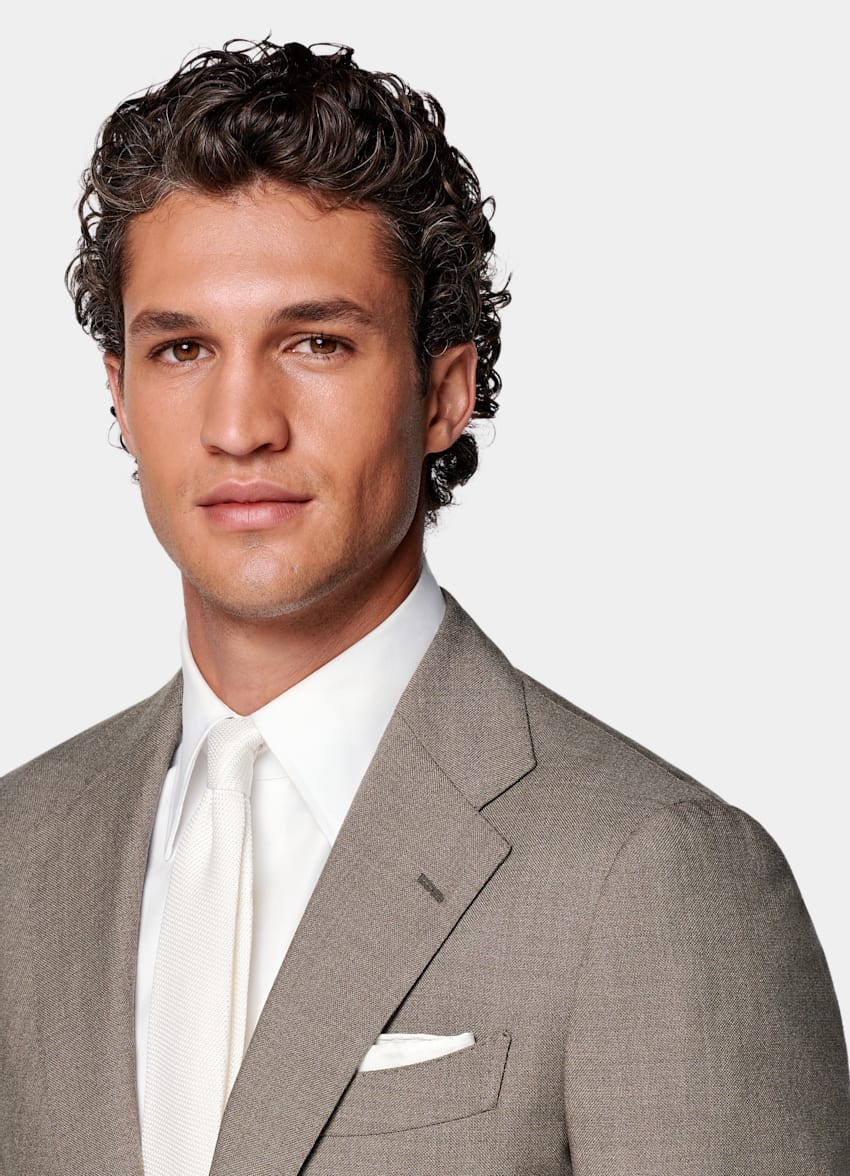 SUITSUPPLY All Season Wrinkle-Free 4-Ply Wool by Rogna, Italy Taupe Tailored Fit Havana Suit