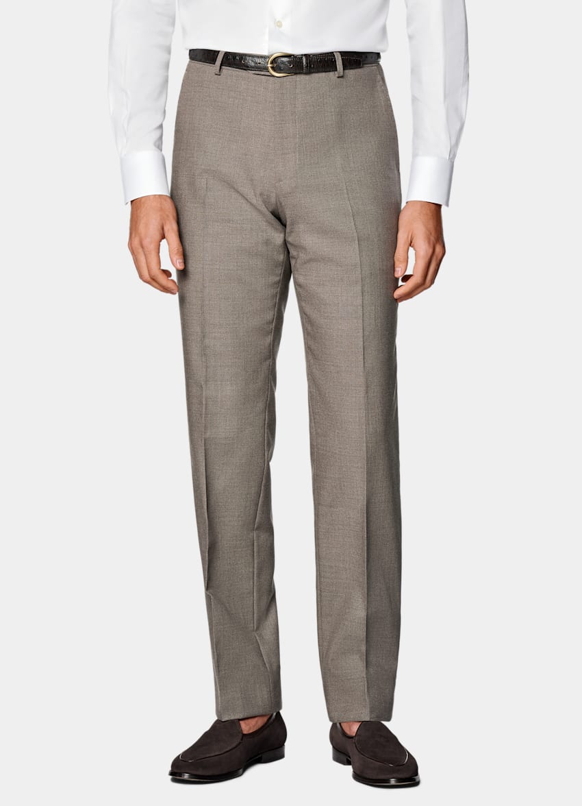SUITSUPPLY All Season Wrinkle-Free 4-Ply Wool by Rogna, Italy Taupe Tailored Fit Havana Suit
