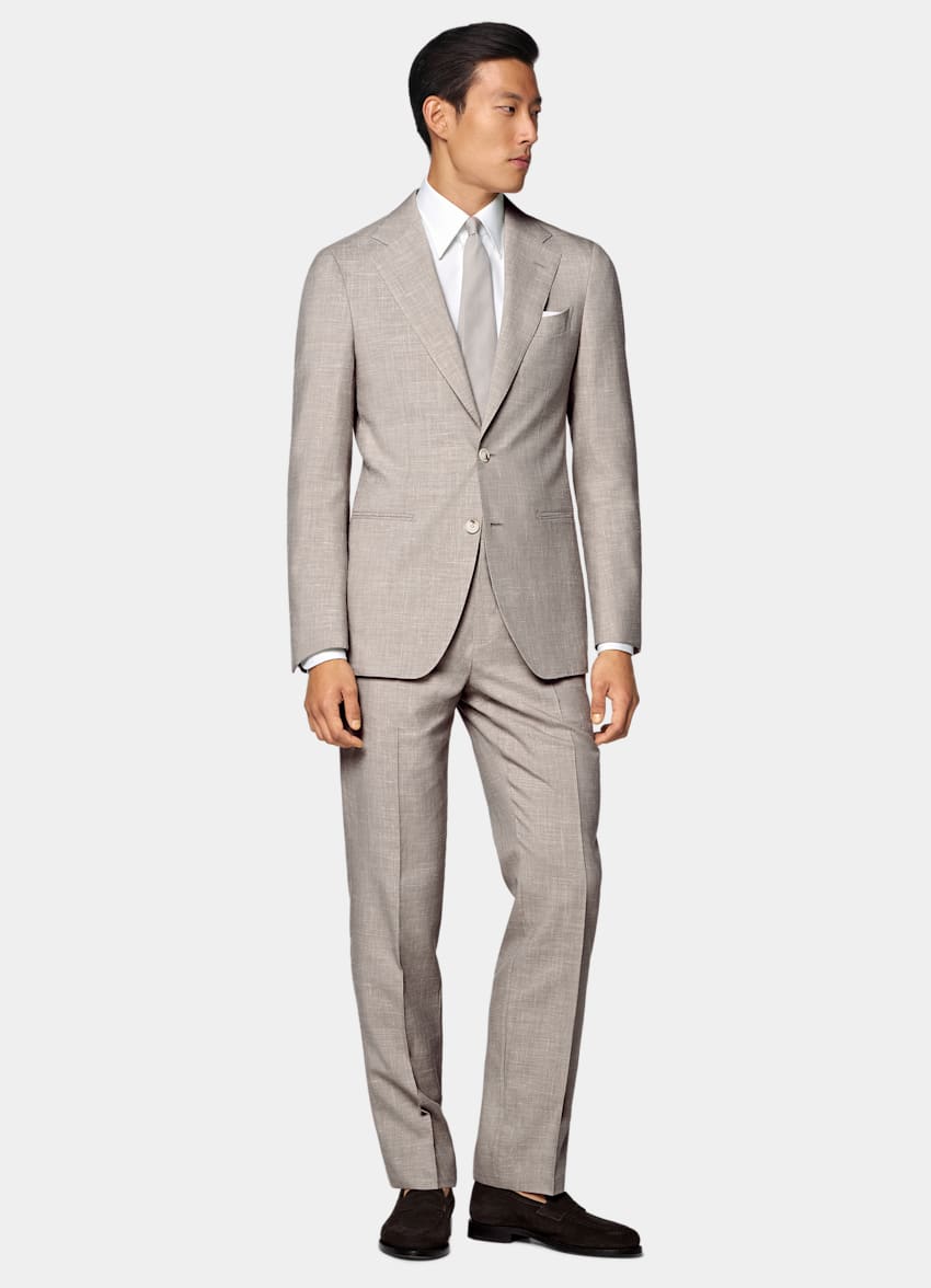 SUITSUPPLY Summer Wool Silk Linen by Rogna, Italy Light Taupe Tailored Fit Havana Suit