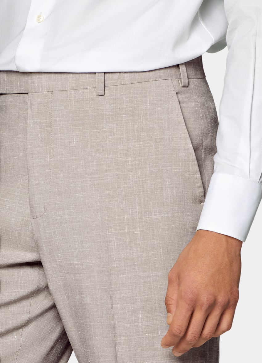 SUITSUPPLY Summer Wool Silk Linen by Rogna, Italy Light Taupe Tailored Fit Havana Suit