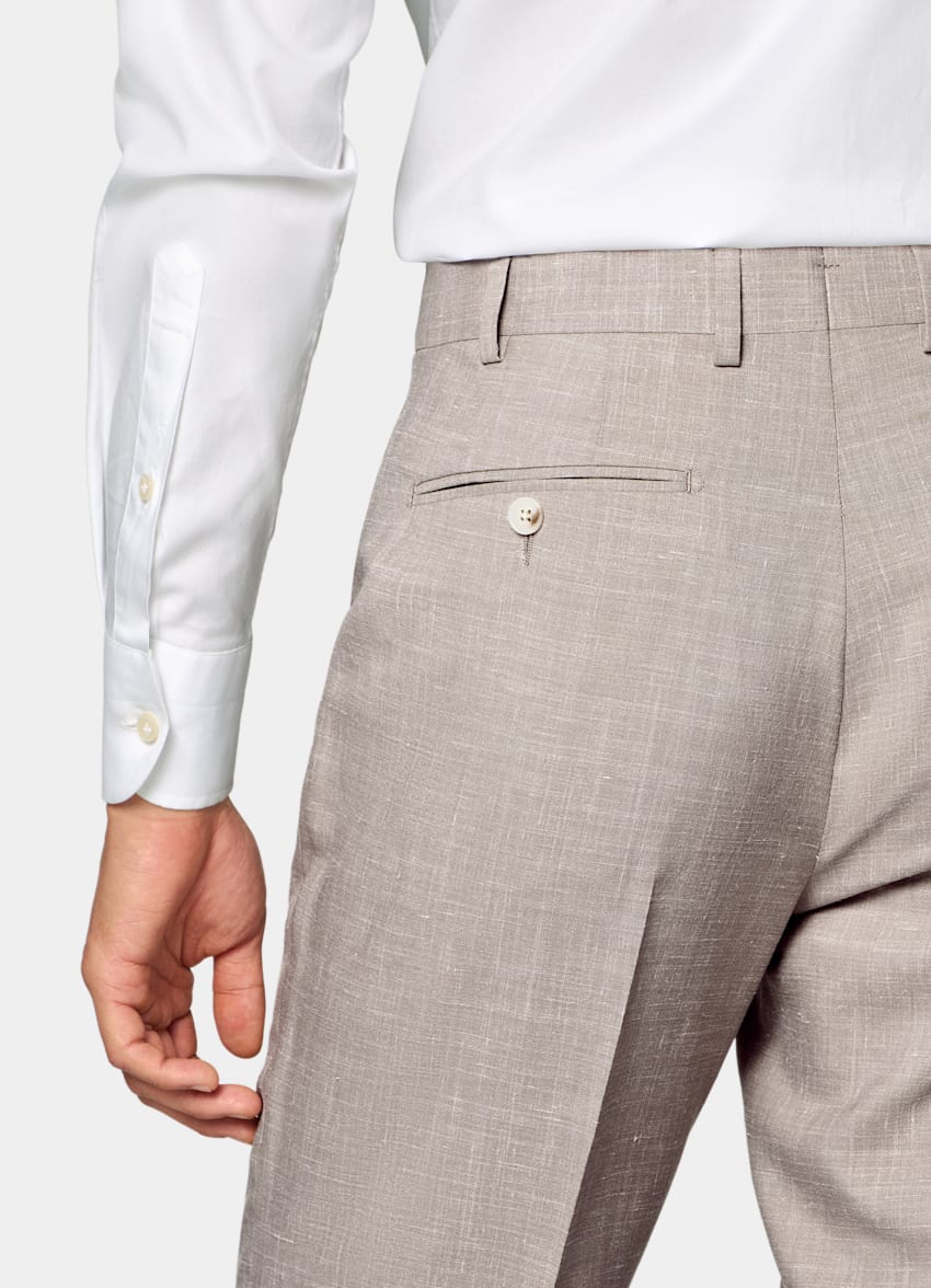 SUITSUPPLY Summer Wool Silk Linen by Rogna, Italy Light Taupe Tailored Fit Havana Suit