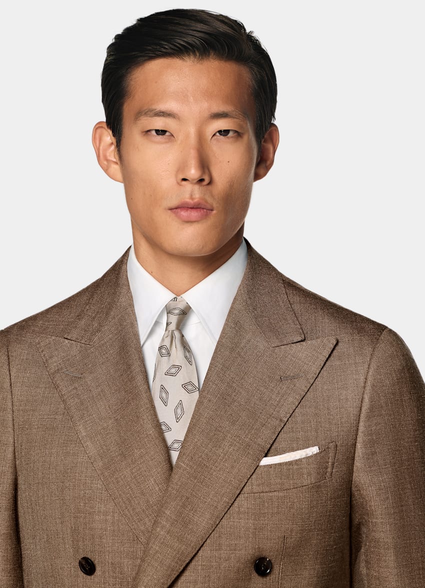 SUITSUPPLY Summer Wool Silk Linen by E.Thomas, Italy Mid Brown Tailored Fit Havana Suit