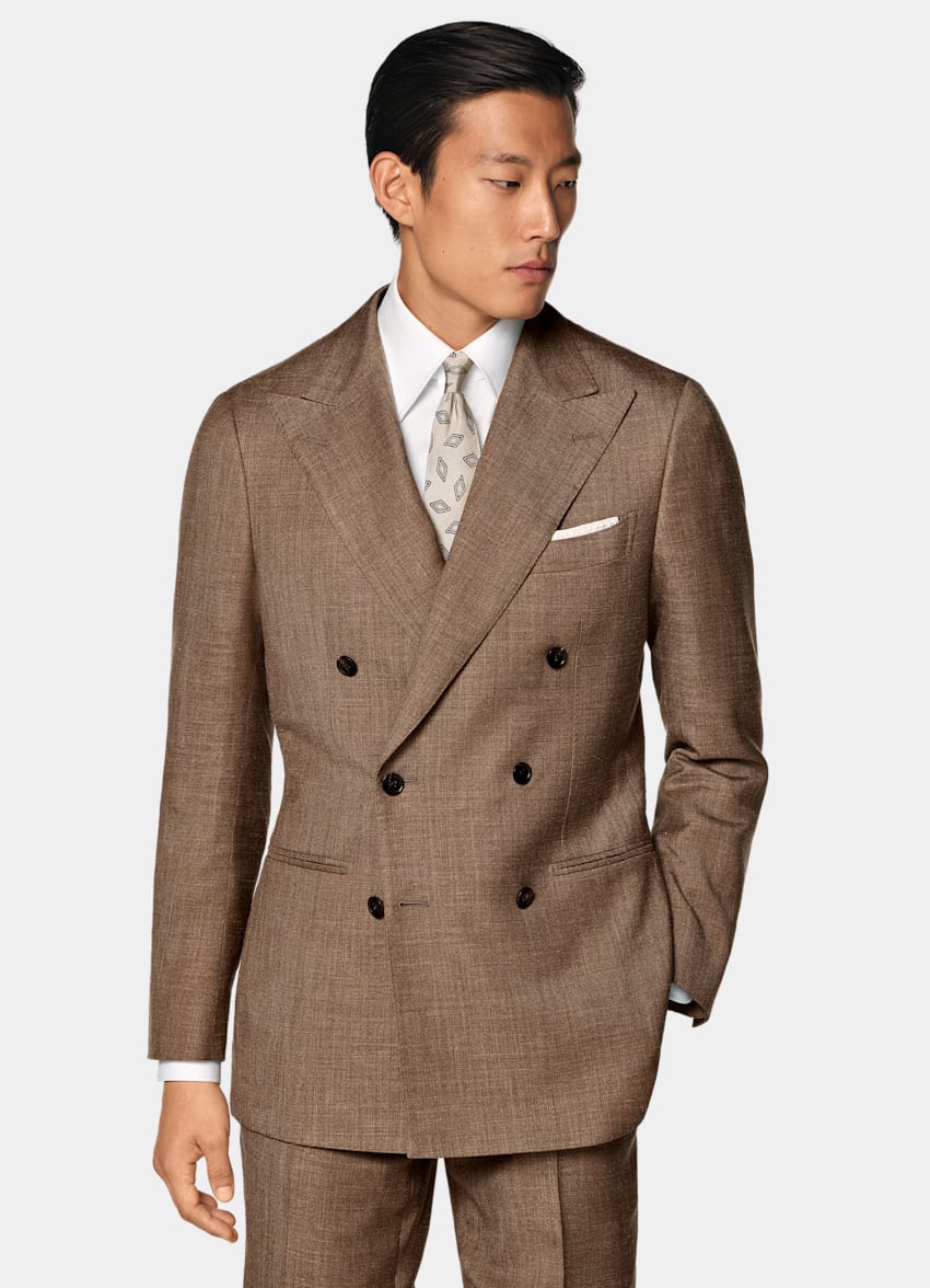 SUITSUPPLY Summer Wool Silk Linen by E.Thomas, Italy Mid Brown Tailored Fit Havana Suit