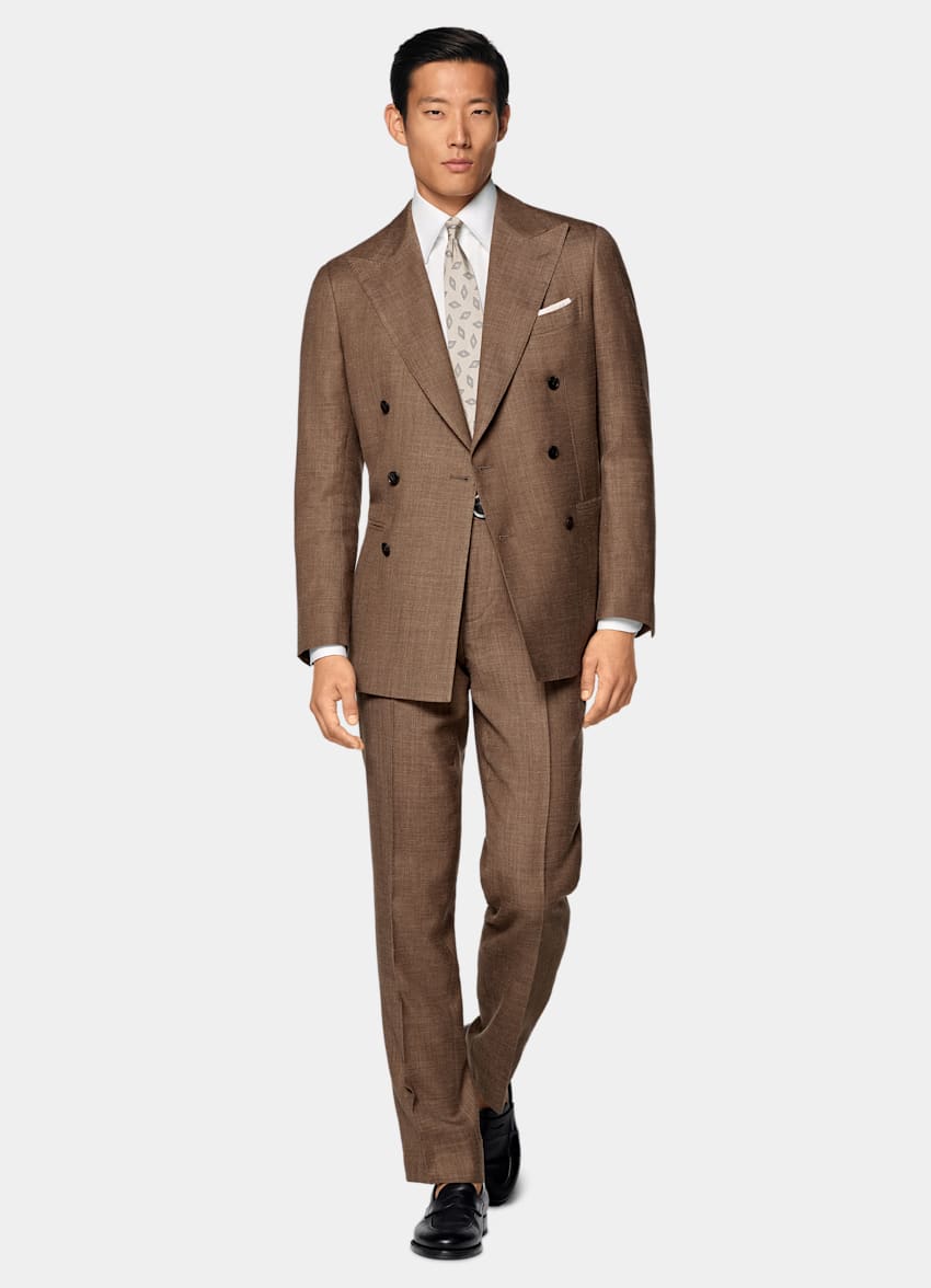 SUITSUPPLY Summer Wool Silk Linen by E.Thomas, Italy Mid Brown Tailored Fit Havana Suit