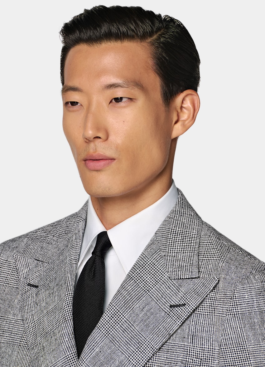 SUITSUPPLY Summer Linen Polyamide by Ferla, Italy Black Checked Tailored Fit Havana Suit