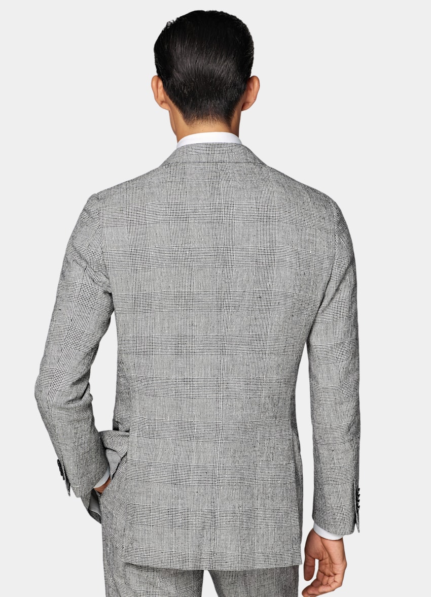 SUITSUPPLY Summer Linen Polyamide by Ferla, Italy Black Checked Tailored Fit Havana Suit