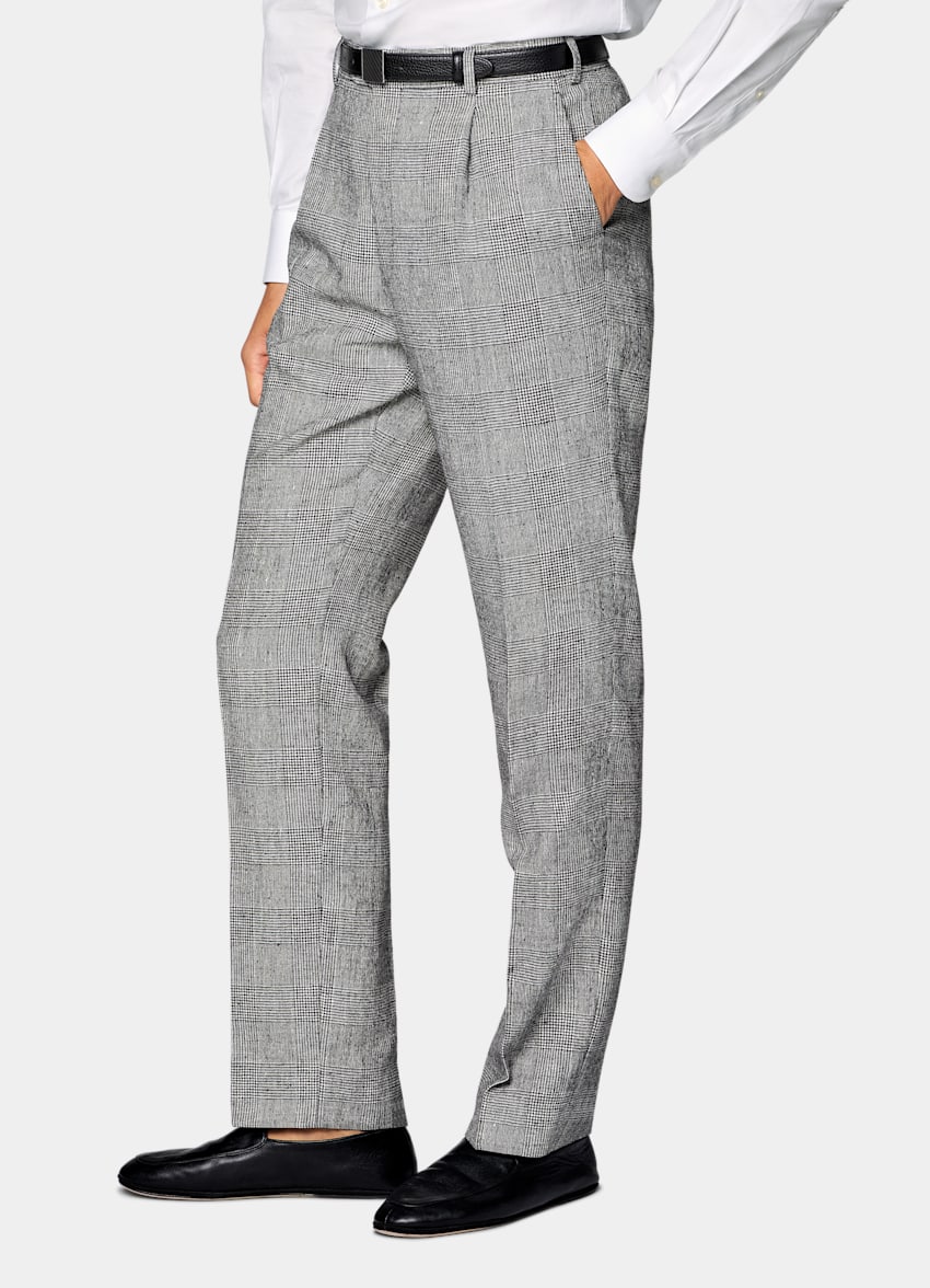 SUITSUPPLY Summer Linen Polyamide by Ferla, Italy Black Checked Tailored Fit Havana Suit