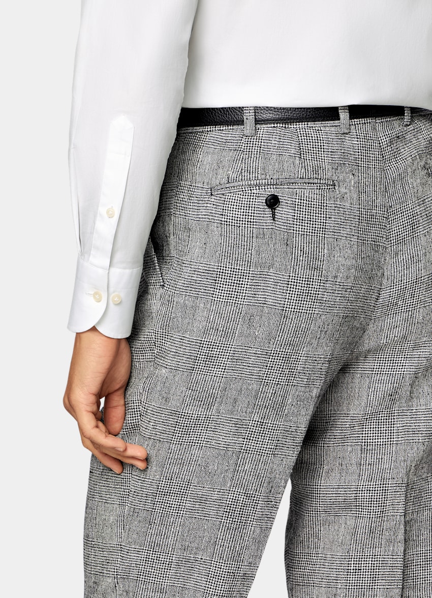 SUITSUPPLY Summer Linen Polyamide by Ferla, Italy Black Checked Tailored Fit Havana Suit