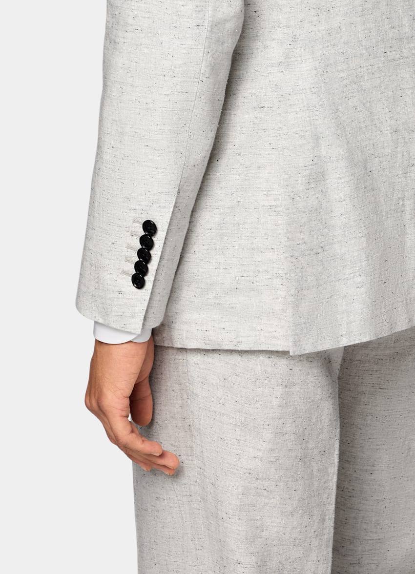 SUITSUPPLY Summer Linen Silk by Emmetex, Italy Light Grey Tailored Fit Milano Suit