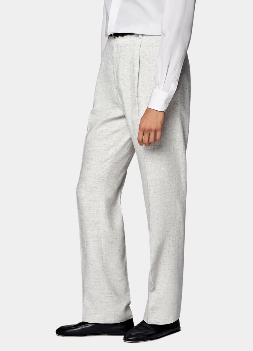 SUITSUPPLY Summer Linen Silk by Emmetex, Italy Light Grey Tailored Fit Milano Suit