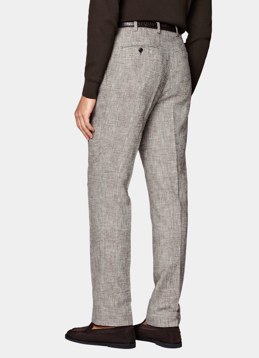 SUITSUPPLY Summer Linen Wool Silk Blend by Ferla, Italy Mid Brown Checked Tailored Fit Havana Suit