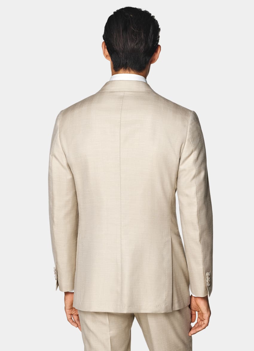 SUITSUPPLY Summer Wool Silk Linen by Rogna, Italy Sand Herringbone Tailored Fit Havana Suit