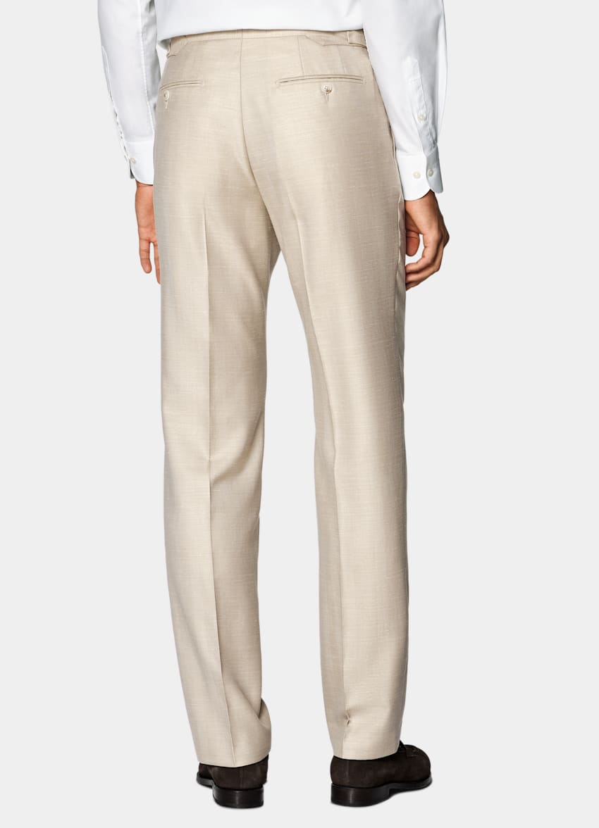 SUITSUPPLY Summer Wool Silk Linen by Rogna, Italy Sand Herringbone Tailored Fit Havana Suit