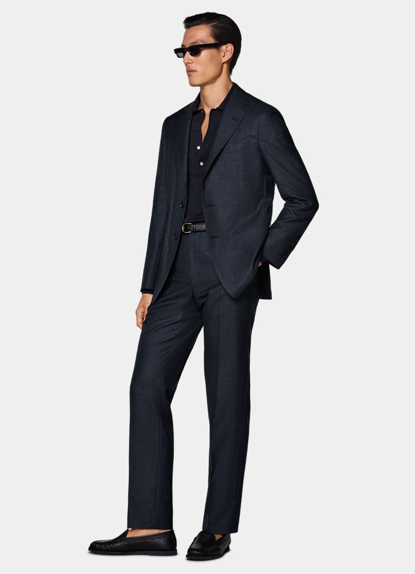 SUITSUPPLY Summer Wool Silk Linen by E.Thomas, Italy Navy Checked Tailored Fit Havana Suit