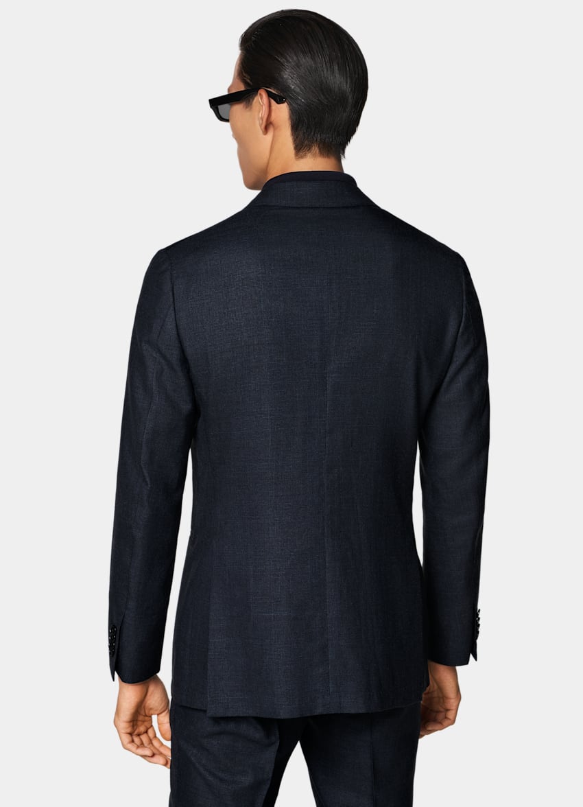 SUITSUPPLY Summer Wool Silk Linen by E.Thomas, Italy Navy Checked Tailored Fit Havana Suit