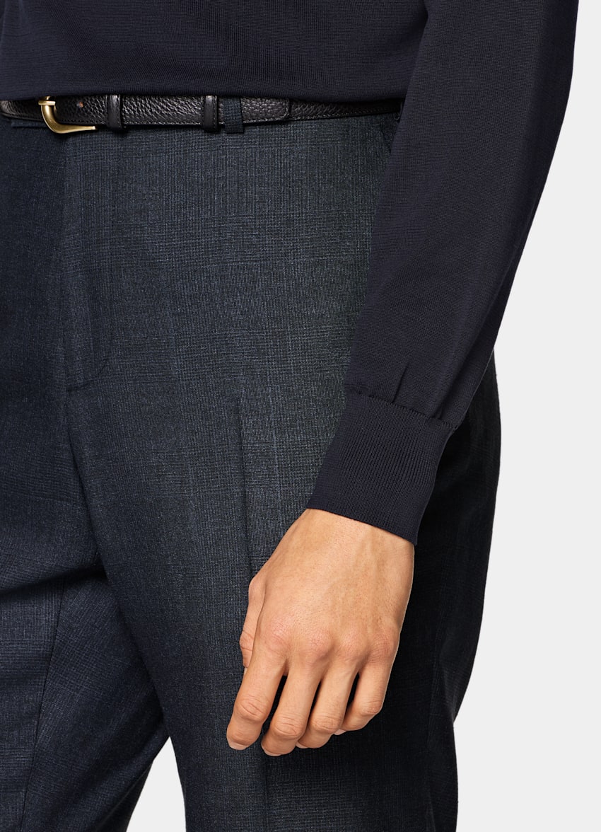 SUITSUPPLY Summer Wool Silk Linen by E.Thomas, Italy Navy Checked Tailored Fit Havana Suit