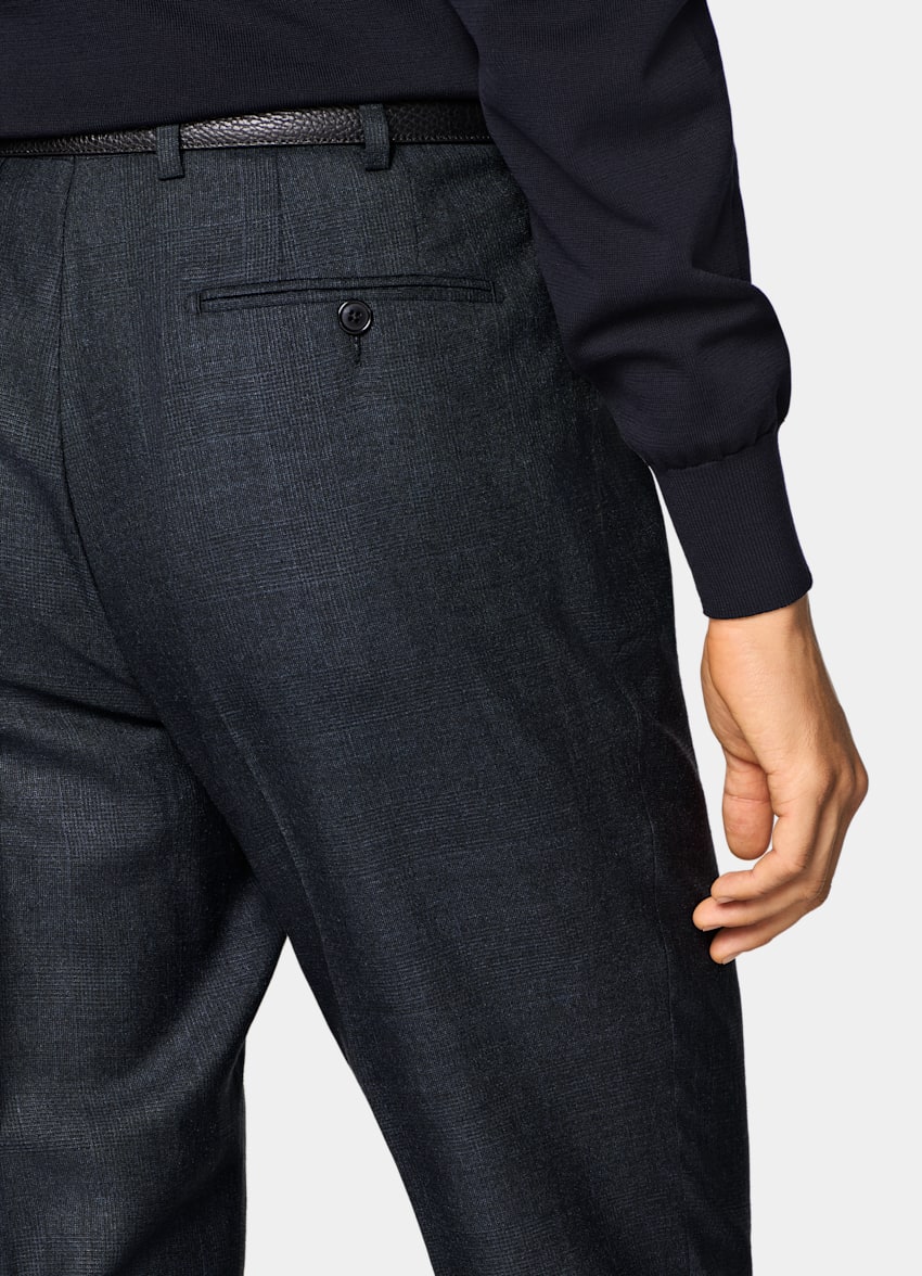 SUITSUPPLY Summer Wool Silk Linen by E.Thomas, Italy Navy Checked Tailored Fit Havana Suit