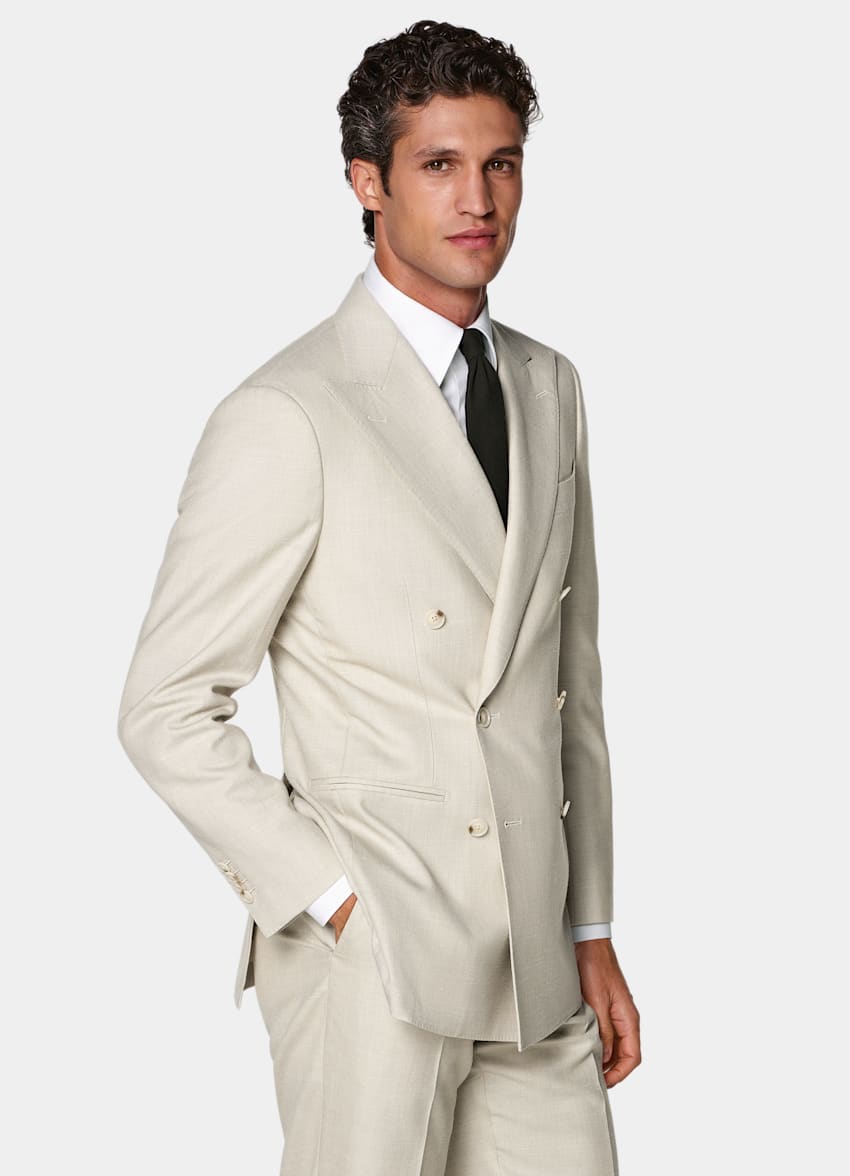 SUITSUPPLY Sommer Schurwolle Seide Leinen von E.Thomas, Italien Havana Anzug hellbraun Tailored Fit