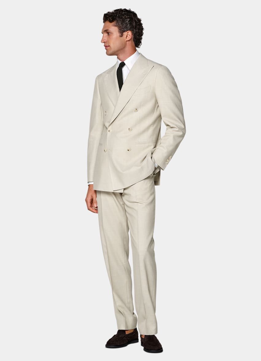 SUITSUPPLY Sommer Schurwolle Seide Leinen von E.Thomas, Italien Havana Anzug hellbraun Tailored Fit