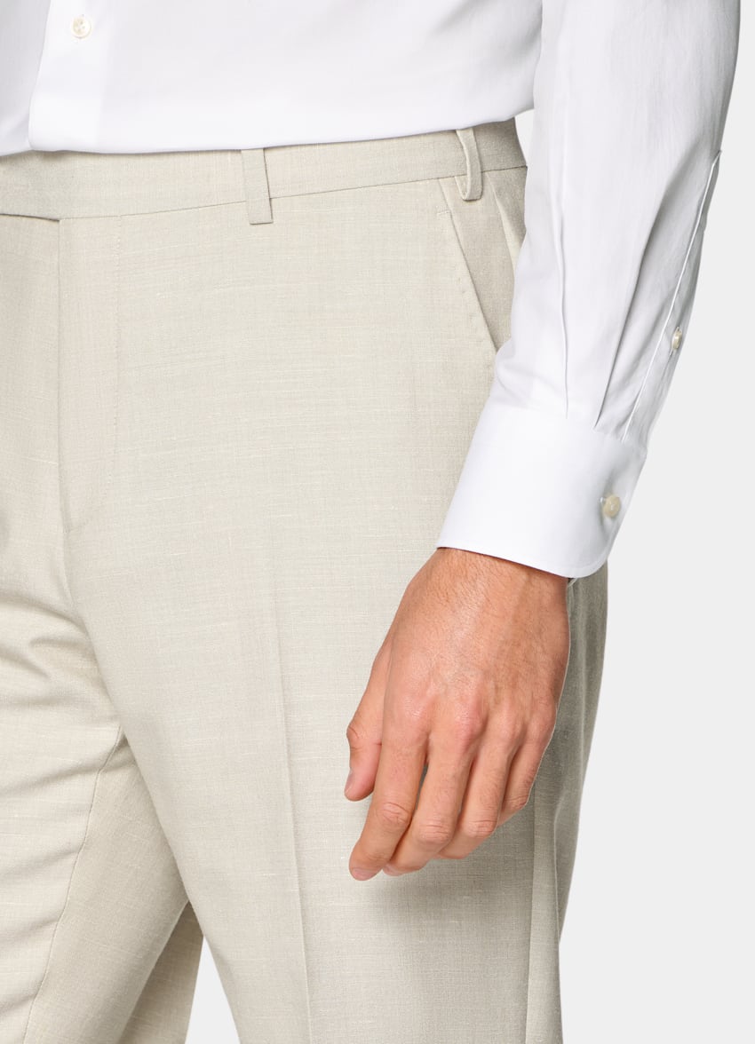 SUITSUPPLY Sommer Schurwolle Seide Leinen von E.Thomas, Italien Havana Anzug hellbraun Tailored Fit