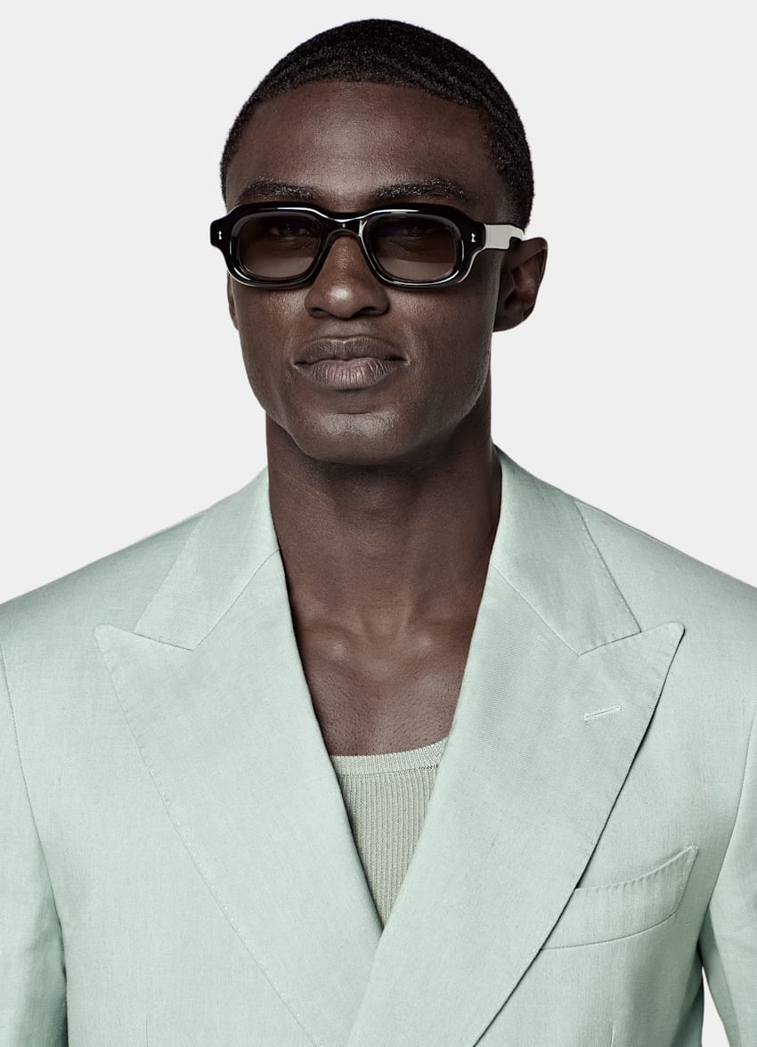 SUITSUPPLY Summer Linen Wool Mohair by Vitale Barberis Canonico, Italy Mid Green Tailored Fit Milano Suit