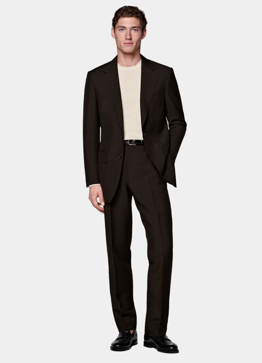 SUITSUPPLY All Season Wool Mohair by Vitale Barberis Canonico, Italy Dark Brown Tailored Fit Milano Suit