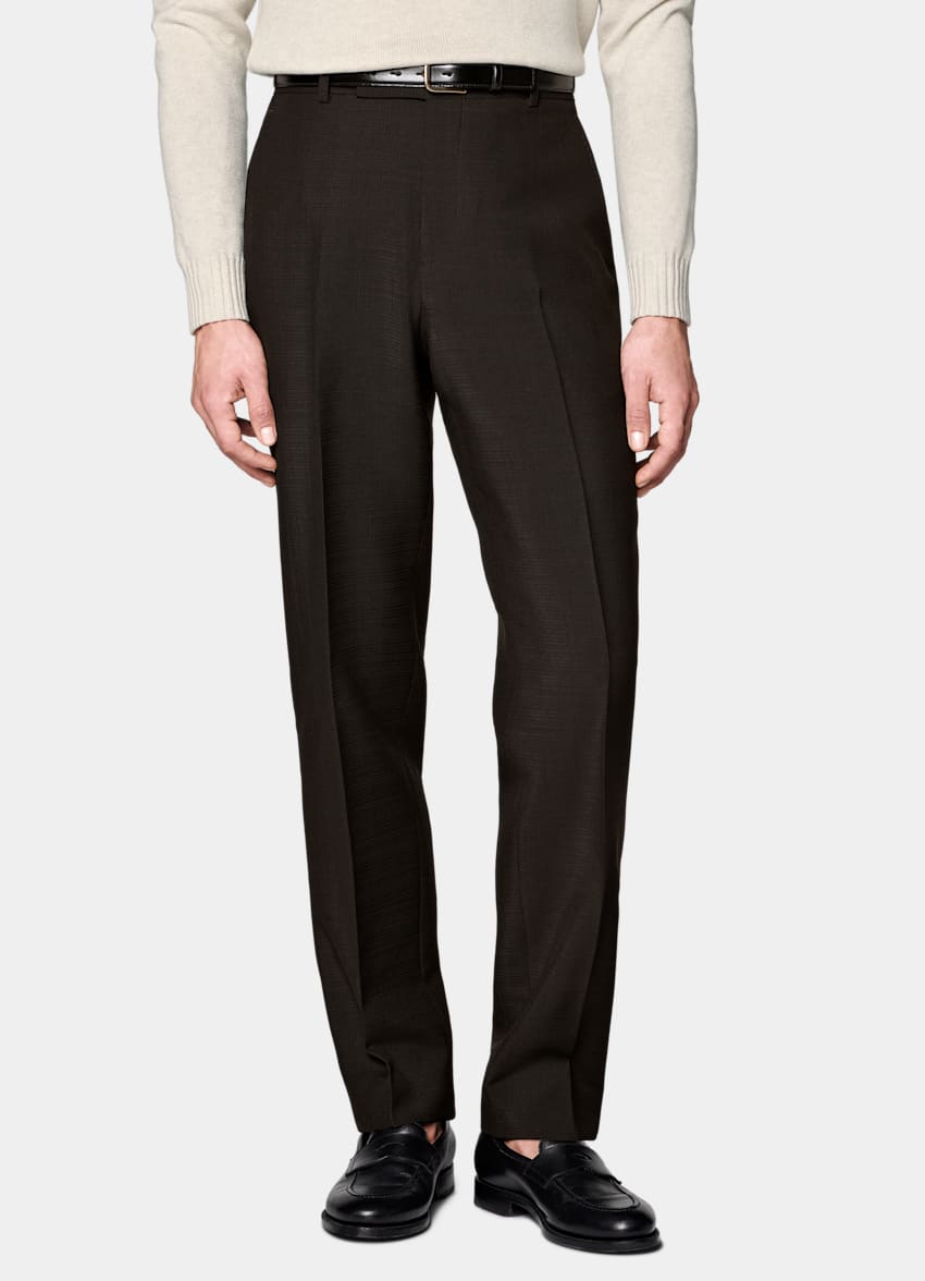 SUITSUPPLY All Season Wool Mohair by Vitale Barberis Canonico, Italy Dark Brown Tailored Fit Milano Suit