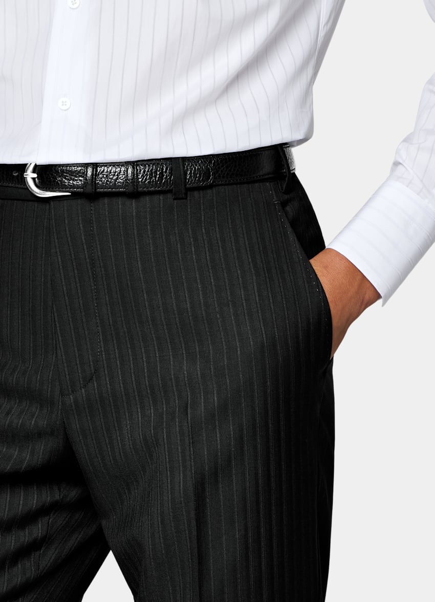 SUITSUPPLY All Season Pura lana S130s de Reda, Italia Traje Havana negro a rayas corte Tailored Fit