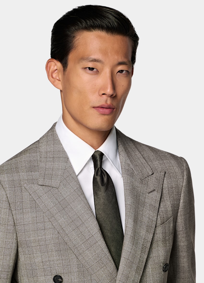 SUITSUPPLY All Season Pure Wool by Opera Piemontese, Italy Dark Brown Checked Relaxed Fit Roma Suit