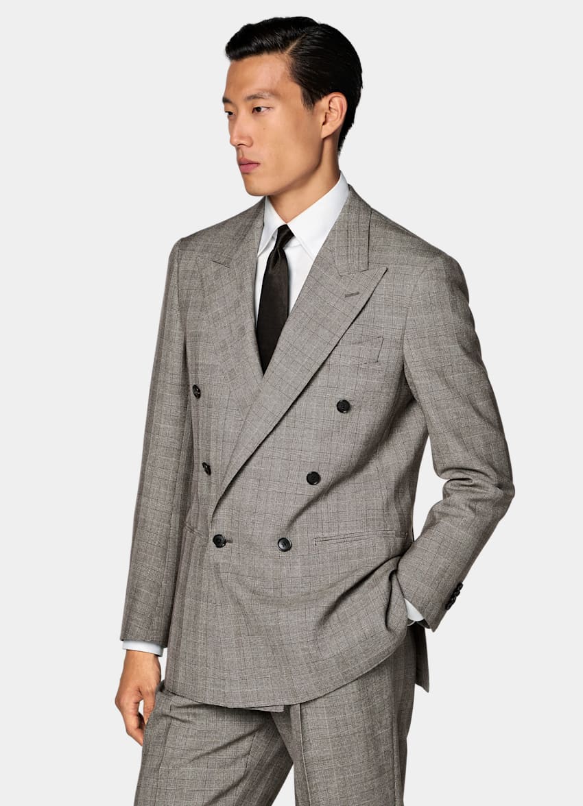 SUITSUPPLY All Season Pure Wool by Opera Piemontese, Italy Dark Brown Checked Relaxed Fit Roma Suit