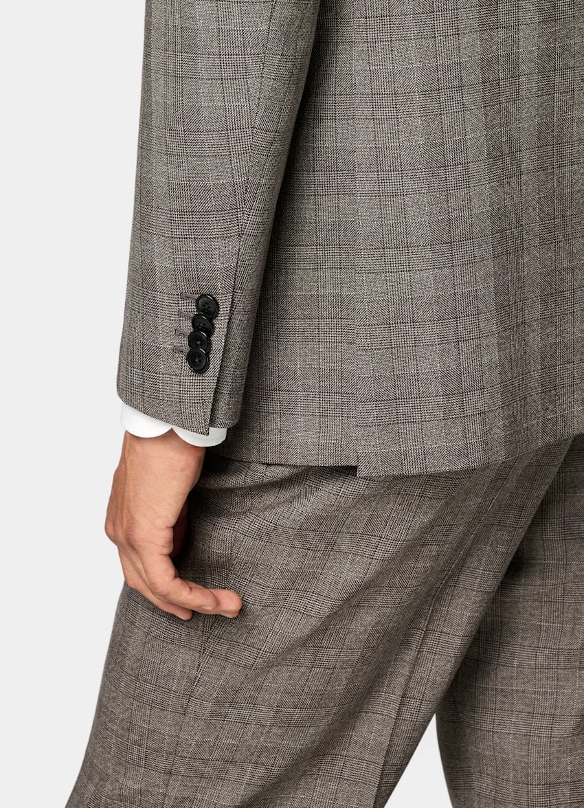 SUITSUPPLY All Season Pure Wool by Opera Piemontese, Italy Dark Brown Checked Relaxed Fit Roma Suit