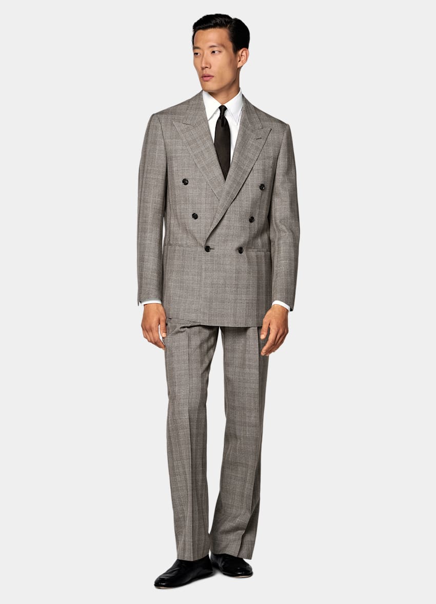 SUITSUPPLY All Season Pure Wool by Opera Piemontese, Italy Dark Brown Checked Relaxed Fit Roma Suit