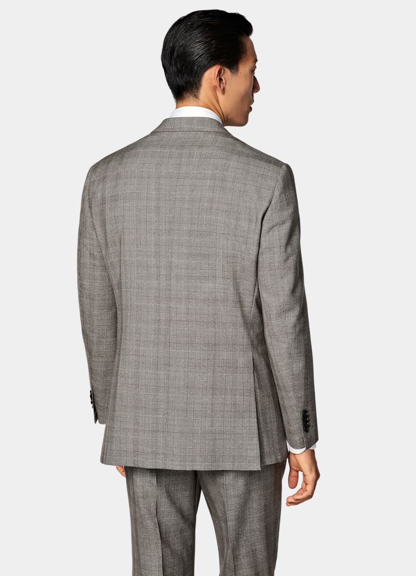 SUITSUPPLY All Season Pure Wool by Opera Piemontese, Italy Dark Brown Checked Relaxed Fit Roma Suit