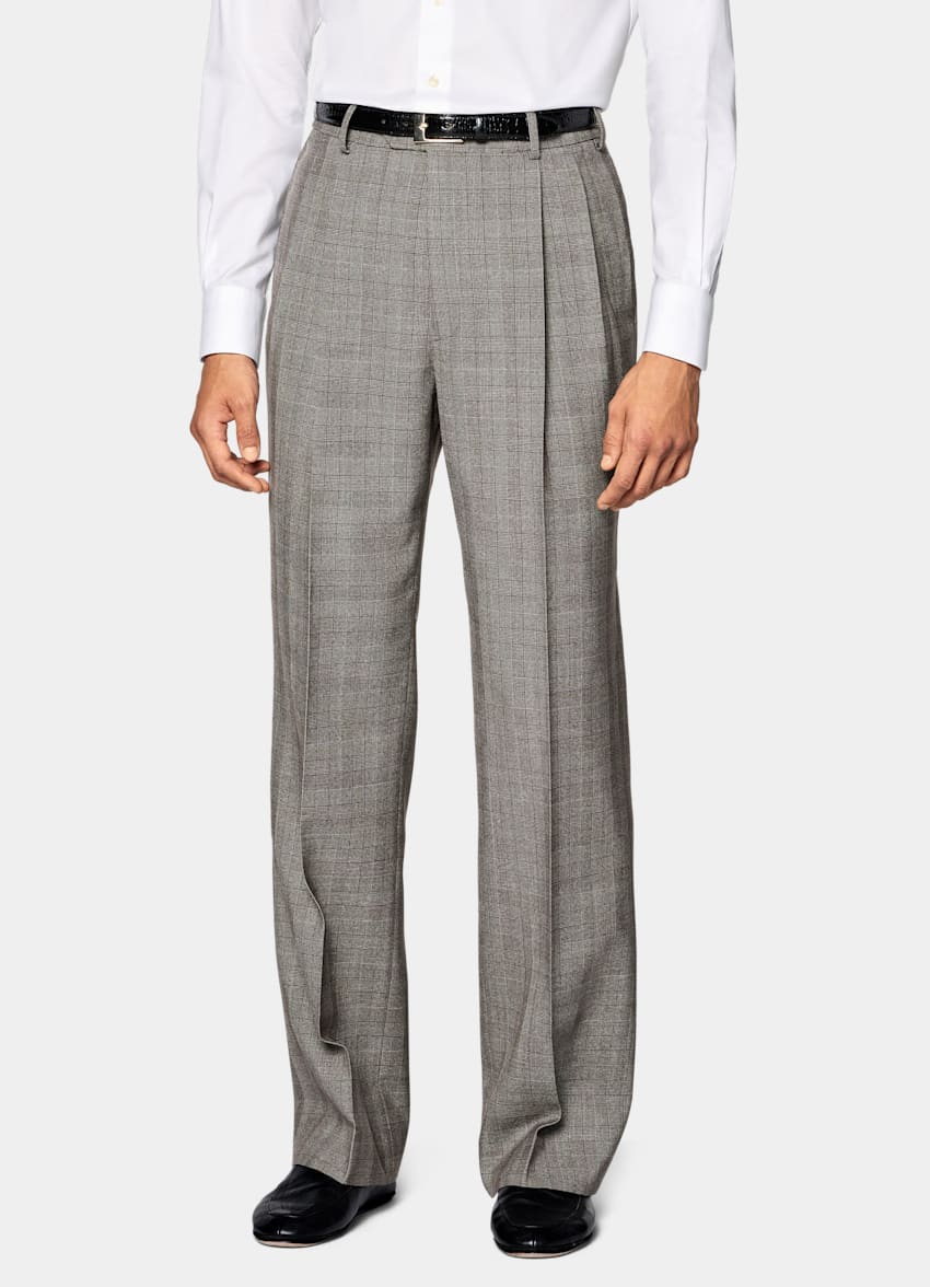 SUITSUPPLY All Season Pure Wool by Opera Piemontese, Italy Dark Brown Checked Relaxed Fit Roma Suit