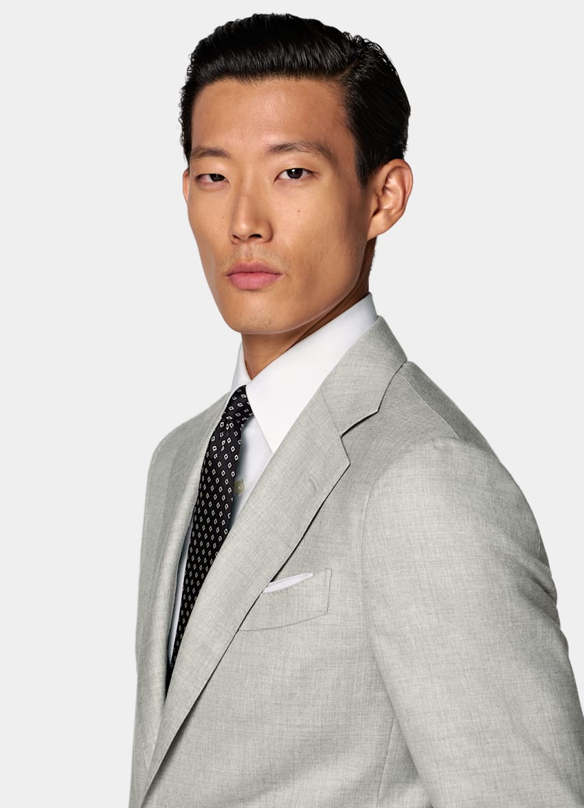 SUITSUPPLY All Season Pure S150's Wool by E.Thomas, Italy Light Grey Tailored Fit Havana Suit