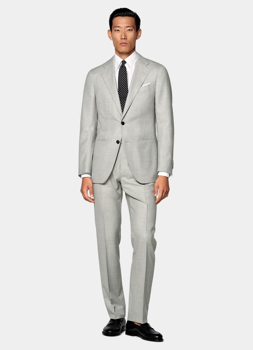 SUITSUPPLY All Season Pure S150's Wool by E.Thomas, Italy Light Grey Tailored Fit Havana Suit