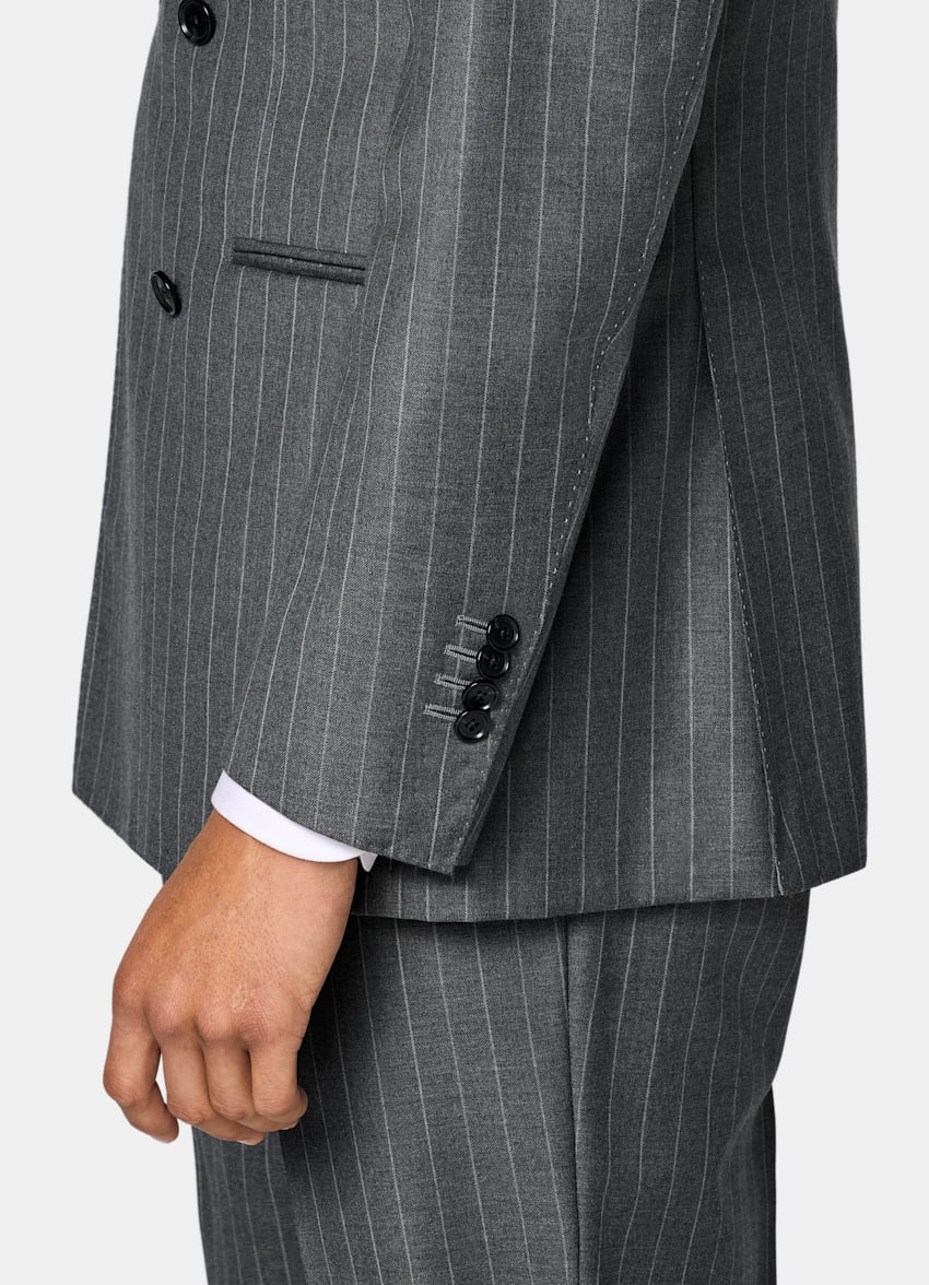 SUITSUPPLY All Season Pura lana S110s de Vitale Barberis Canonico, Italia Traje Havana gris medio a rayas corte Tailored