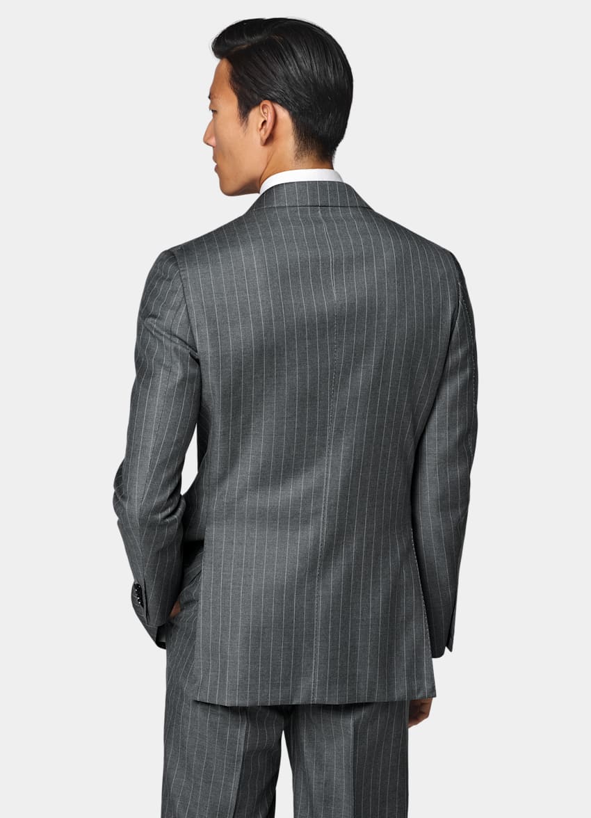 SUITSUPPLY All Season Pura lana S110s de Vitale Barberis Canonico, Italia Traje Havana gris medio a rayas corte Tailored