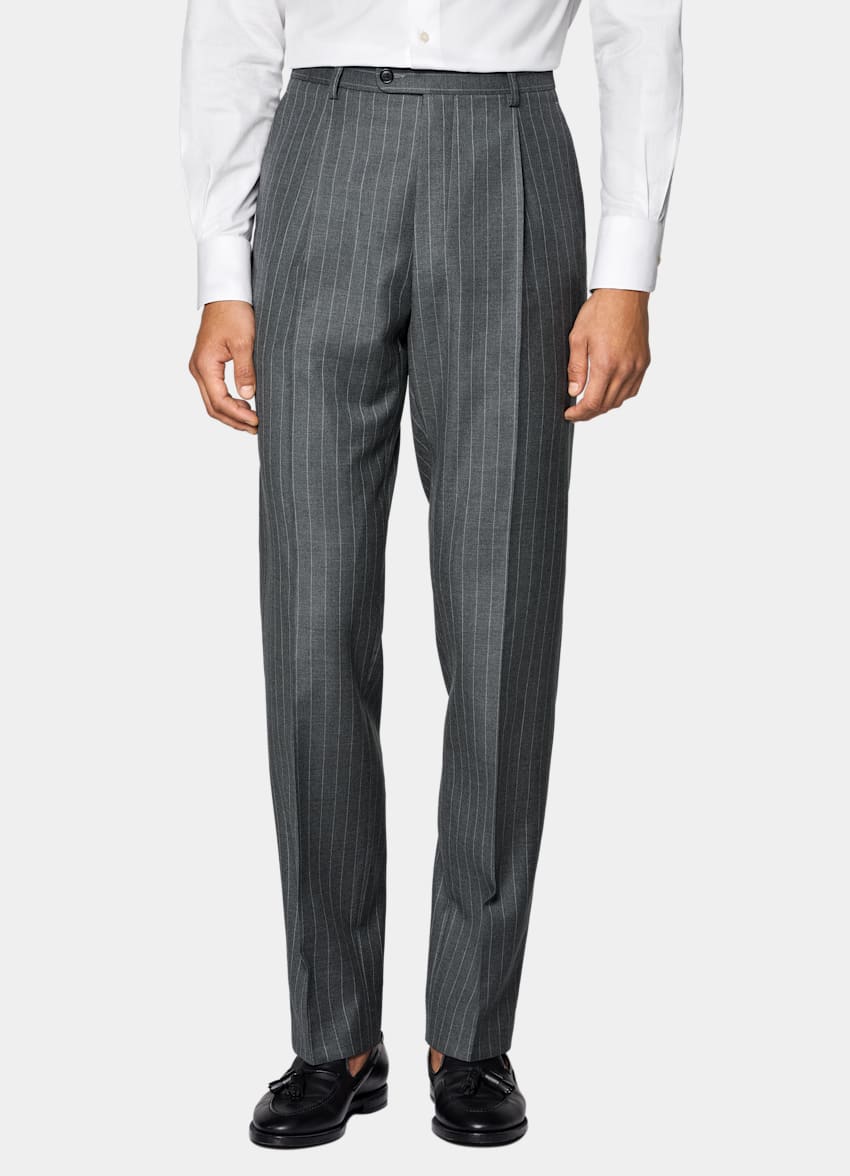 SUITSUPPLY All Season Pura lana S110s de Vitale Barberis Canonico, Italia Traje Havana gris medio a rayas corte Tailored